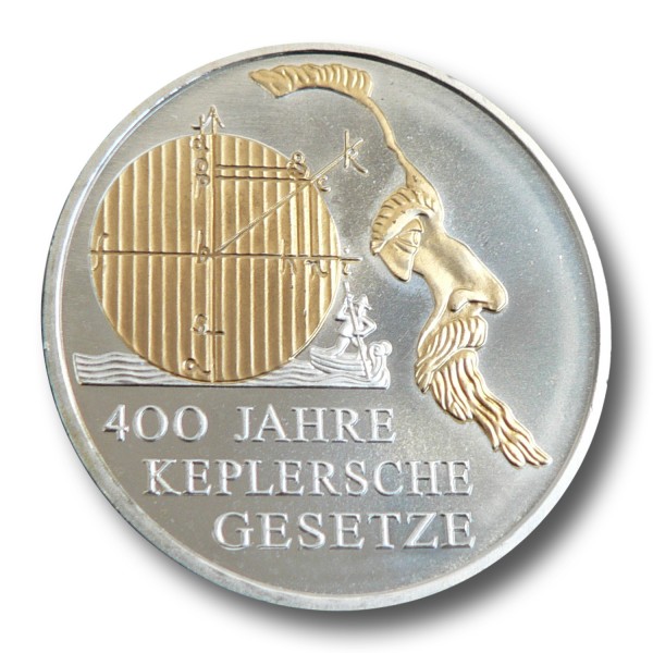 10 Euro BRD - 400 Jahre Keplersche Gesetze Silbermünze (2009) - teilvergoldet