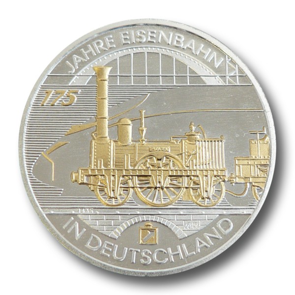 10 Euro BRD - 175 Jahre Eisenbahn Silbermünze (2010) - teilvergoldet