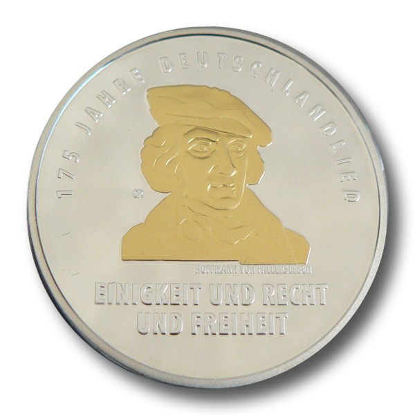 20 Euro BRD 175 Jahre Deutschlandlied Silbermünze (2016) - PP teilvergoldet
