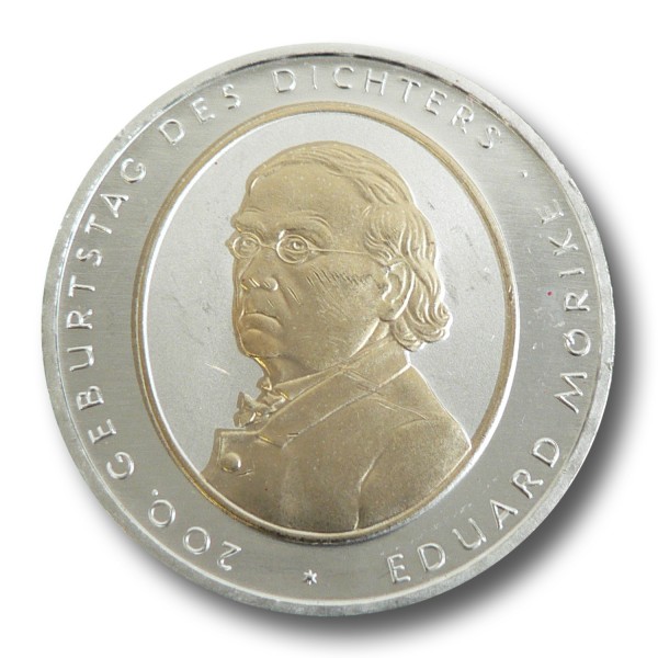 10 Euro BRD - 200. Geburtstag Eduard Mörike Silbermünze (2004) - teilvergoldet